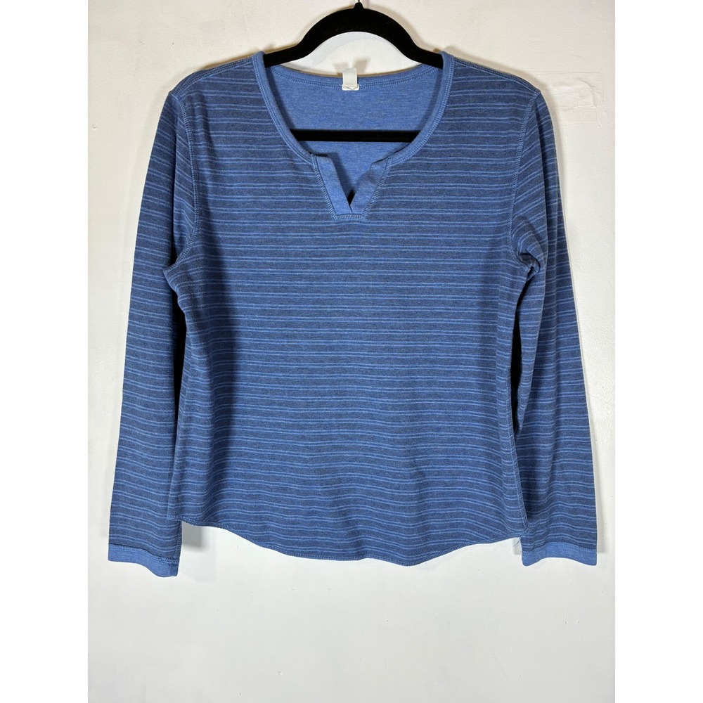 Blue Striped Long Sleeve T Shirt Women's‎ Medium Notch Neck Casual Coastal
